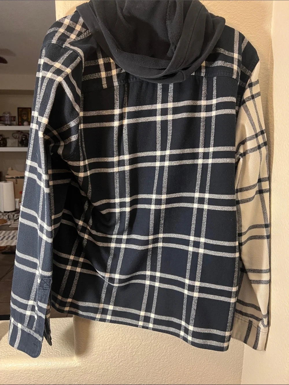 Hollister Black & Cream Plaid Hooded Shirt Jacket